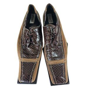 SIO Two Tone Brown Shoes Square Toe Oxford Size 10 P6096BRW Unique Reptile Patte